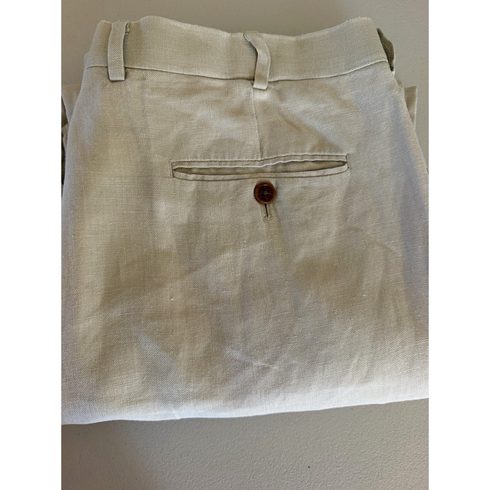 Brooks Brothers Irish Linen Men's 40x32 Beige Pleated Straight Leg Dress Pants